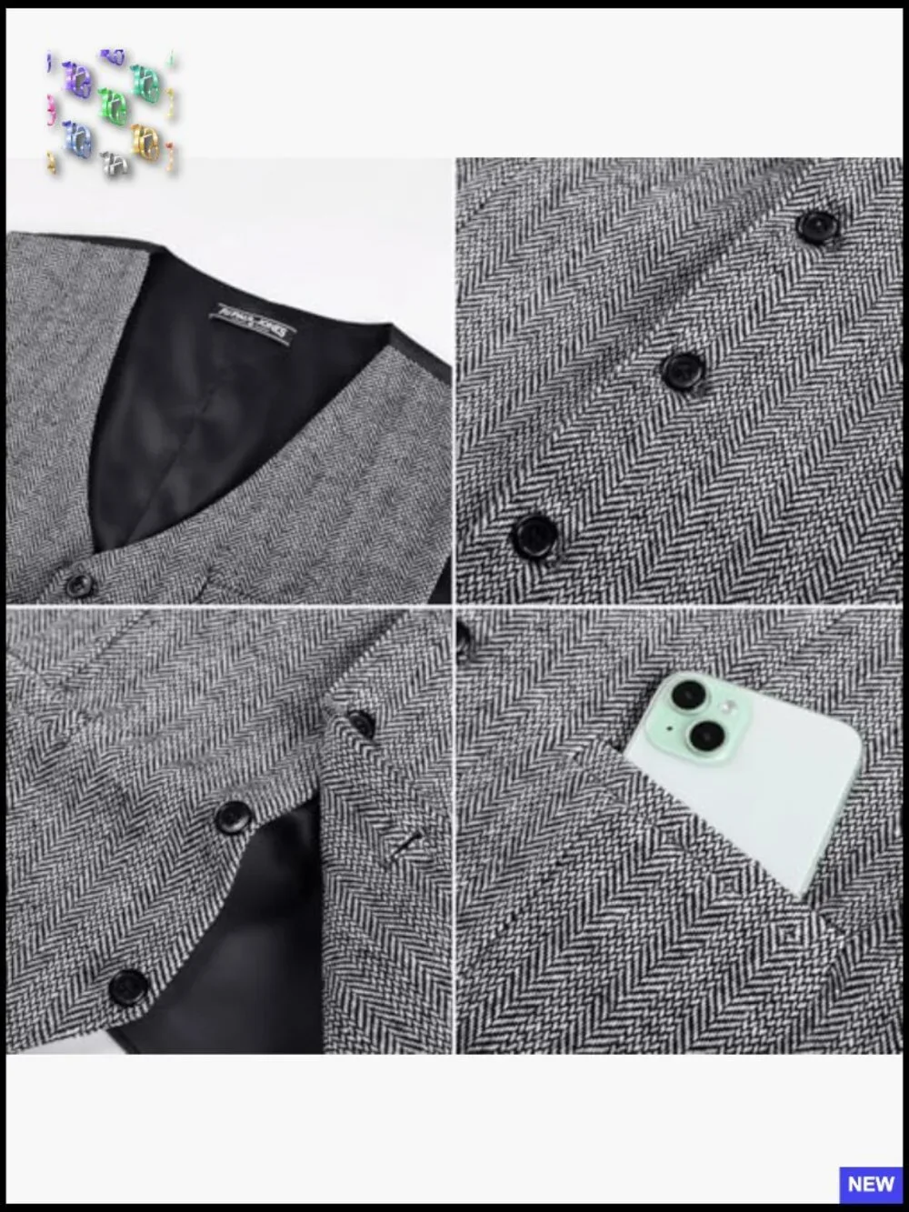 Herringbone Tweed Vest Slim Fit Wool Blend Vintage Waistcoat Formal Casual